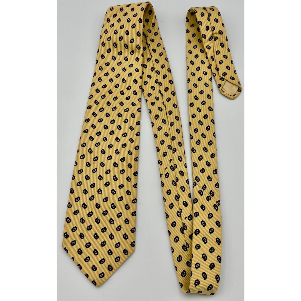 Brooks Brothers Makers Mens Cotton Tie Geometric Yellow Blue Made USA Preppy - Picture 6 of 7